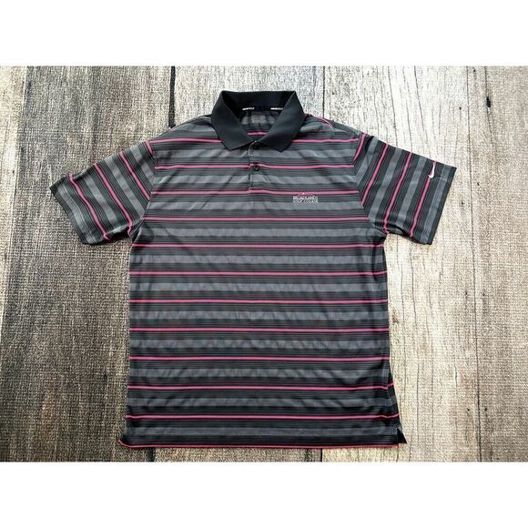 Nike Golf Dri Fit Black Pink Striped Broadlands Polo Shirt Men's Large Dri-Fit - Picture 1 of 8